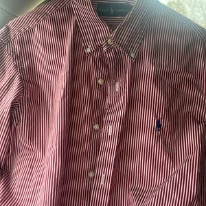 Ralph Lauren Polo Long sleeve button up shirt. Maroon and white stripes . EUC